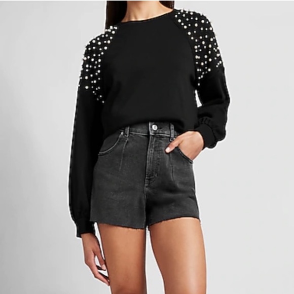 Express Tops - Express Pearl Embellished Sweatshirt Black
